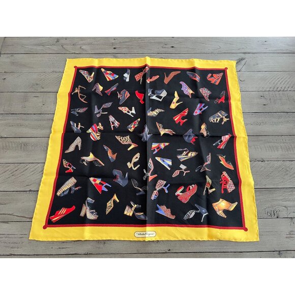 SALVATORE FERRAGAMO Iconic Vintage 80s Shoe Print Silk...